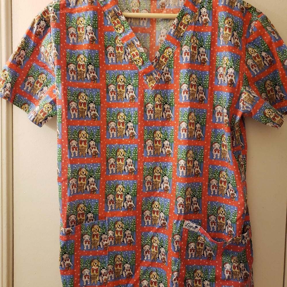 Christmas Pet Portrait Scrub Top